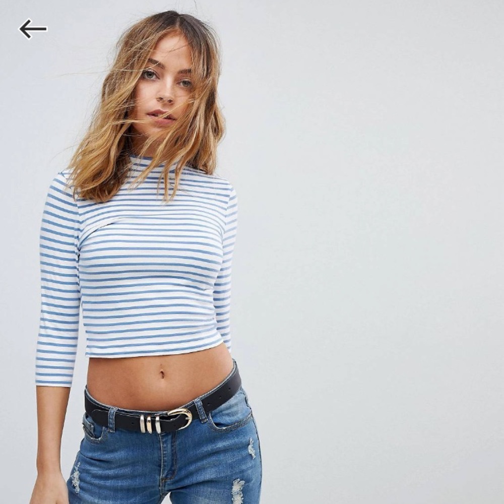 ASOS petite size 00 blue and white striped crop top